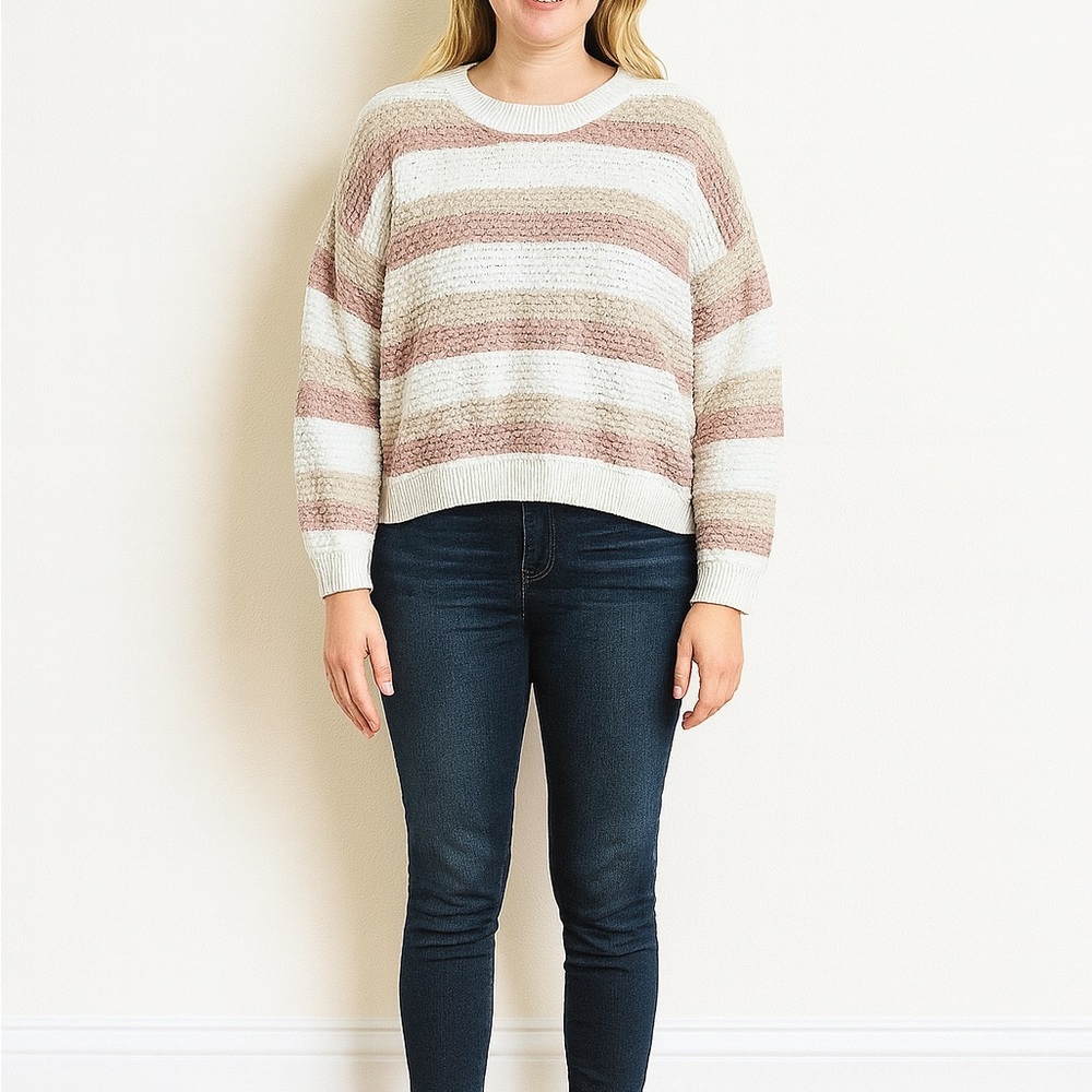 Hollister Size Small Pink and White Striped Sweater.